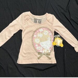 New Gwen Stefani Harajuku Lovers Cameo Frame Peach Glitter Logo Little Girl 2T